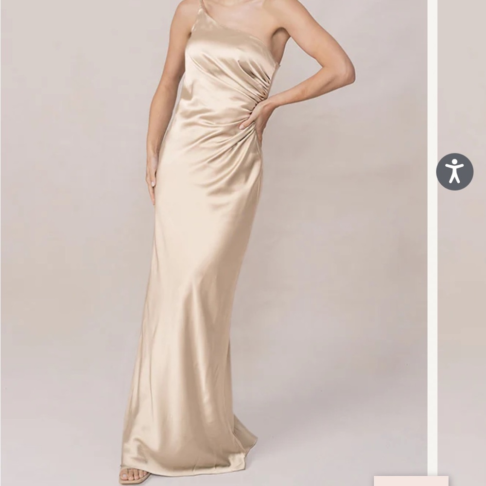 Revelry Jade Satin Dress Gold Champagne Petite Size 0